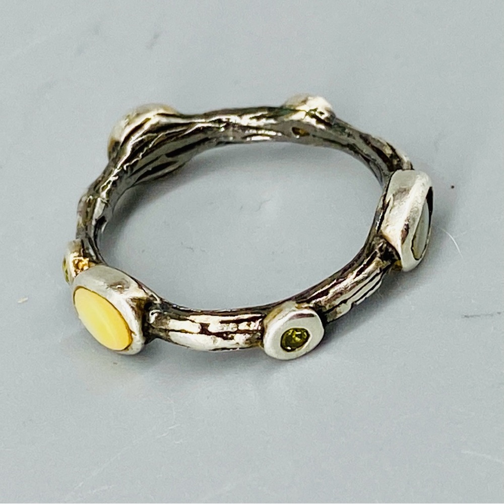 Vintage Sterling Silver Gemstone Ring Handmade Citrine MOP Brutalist Modernist